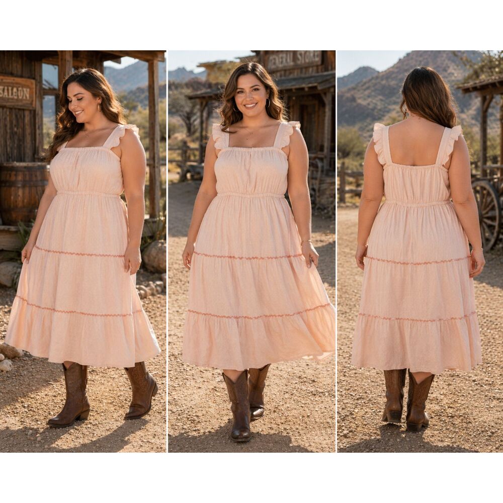 LC Lauren Conrad Blush Pink Ruffle Strap Tiered Dress XL